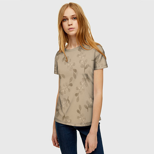Женская футболка Листья на бежевом фоне / 3D-принт – фото 3
