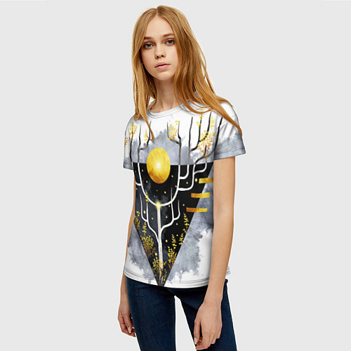 Женская футболка Графит и золото: дерево жизни / 3D-принт – фото 3