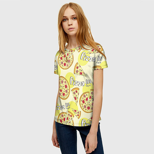 Женская футболка Узор - Пицца на желтом / 3D-принт – фото 3