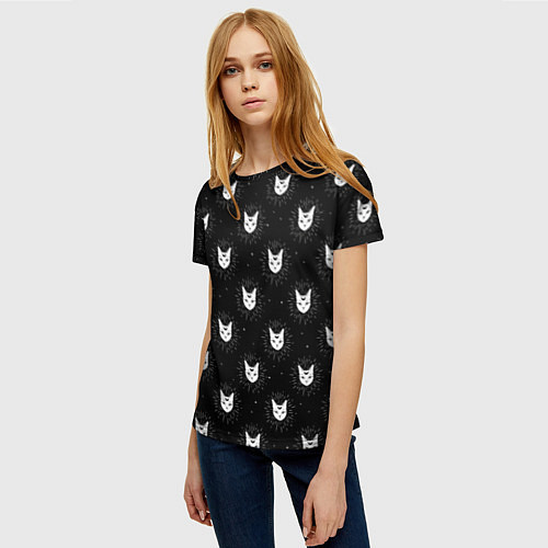 Женская футболка Светящиеся мордочки котов / 3D-принт – фото 3