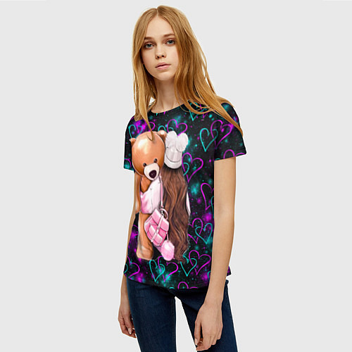 Женская футболка Девушка с Мишкой / 3D-принт – фото 3