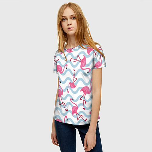 Женская футболка Фламинго Волны / 3D-принт – фото 3
