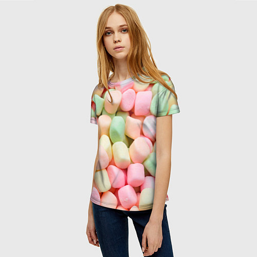 Женская футболка Маршмэлов зефирки нежные / 3D-принт – фото 3