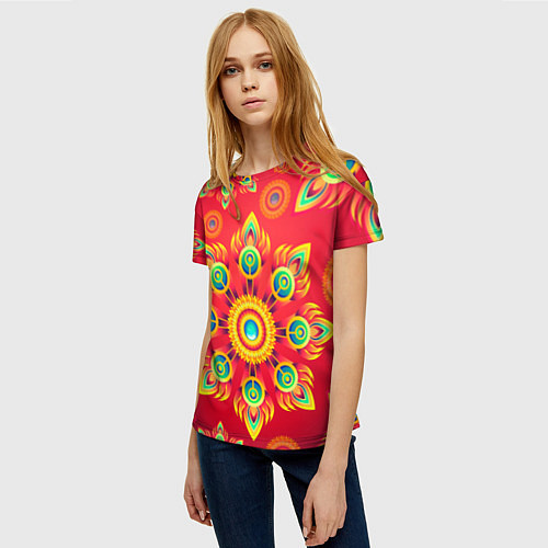 Женская футболка Цветок перья жар-птицы / 3D-принт – фото 3