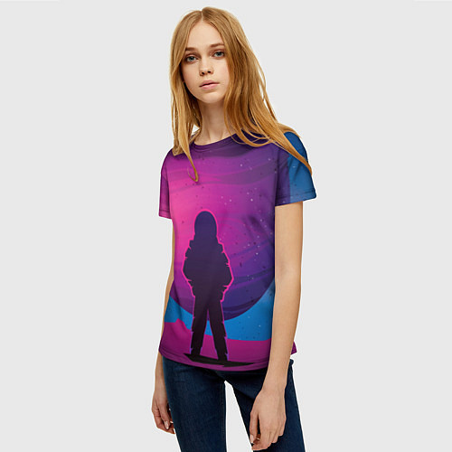 Женская футболка Космонавт на лиловой планете / 3D-принт – фото 3