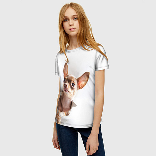 Женская футболка Чихуахуа из бумаги вылазит / 3D-принт – фото 3