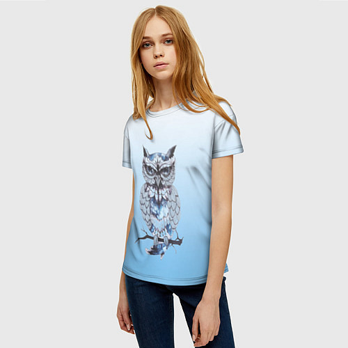 Женская футболка Совушка на ветке рисунок / 3D-принт – фото 3