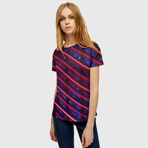 Женская футболка Неоновые полосы / 3D-принт – фото 3