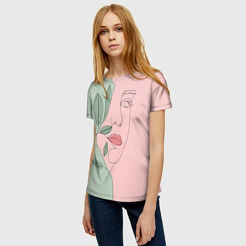 Женская футболка Девушка с листьями / 3D-принт – фото 3