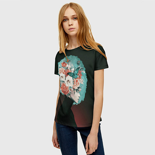 Женская футболка Girl in flowers / 3D-принт – фото 3