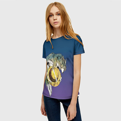 Женская футболка Волченок на луне рисунок / 3D-принт – фото 3