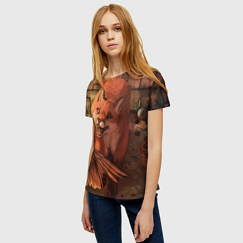 Женская футболка Хищная лисица / 3D-принт – фото 3