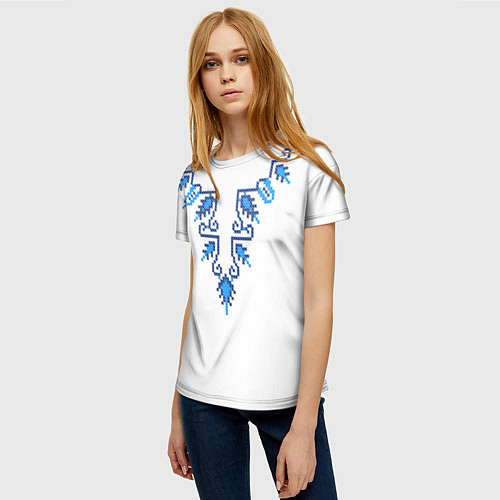 Женская футболка Славянский узор сине-голубой / 3D-принт – фото 3