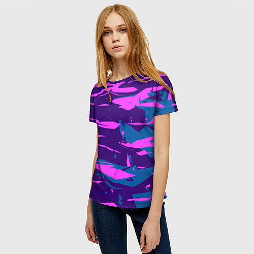 Женская футболка CYBERSTYLE NEON CAMOUFLAGE / 3D-принт – фото 3