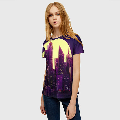 Женская футболка Неоновый город / 3D-принт – фото 3