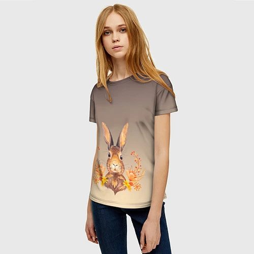 Женская футболка Заяц в цветочках / 3D-принт – фото 3