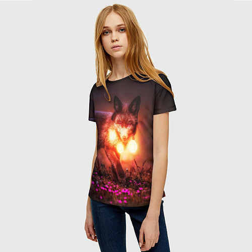 Женская футболка Лисица с фонариками / 3D-принт – фото 3