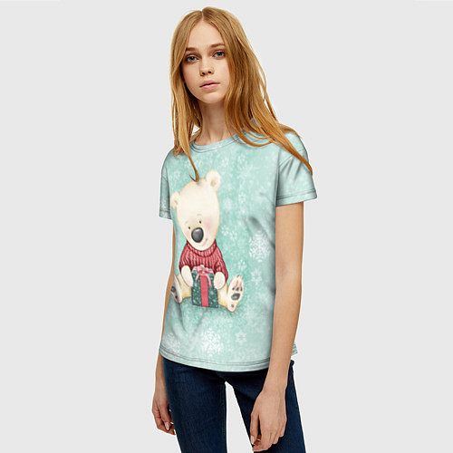 Женская футболка Медвежонок с подарком / 3D-принт – фото 3