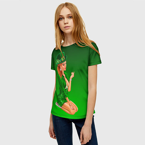 Женская футболка Девушка лепрекон в зеленом / 3D-принт – фото 3