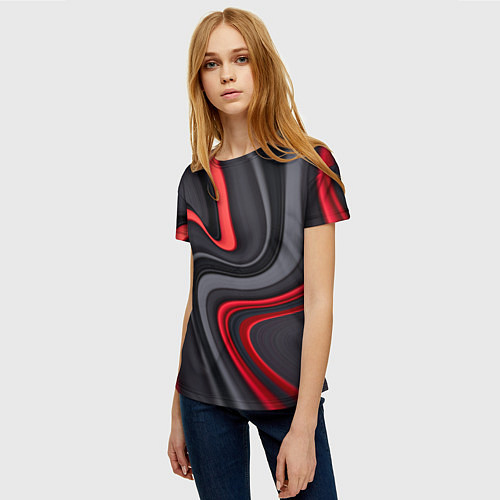 Женская футболка Черные и красные линии / 3D-принт – фото 3