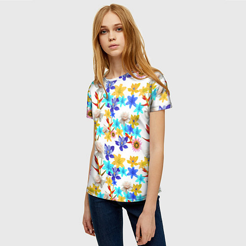 Женская футболка Узор из весенних цветов / 3D-принт – фото 3
