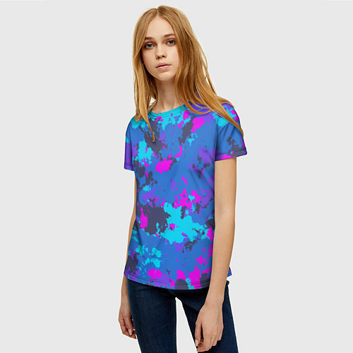 Женская футболка Неоновые краски / 3D-принт – фото 3
