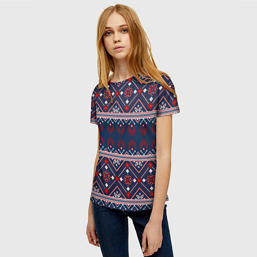 Женская футболка Русские народные узоры / 3D-принт – фото 3