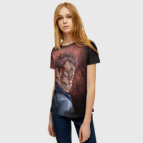 Женская футболка МАГИЧЕСКАЯ БИТВА SUKUNA / 3D-принт – фото 3