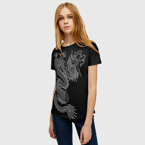 Женская футболка ЧБ Дракон / 3D-принт – фото 3