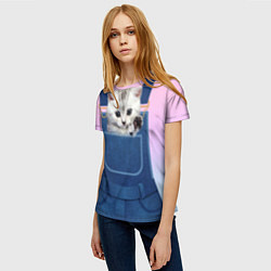 Футболка женская Котенок в кармане, цвет: 3D-принт — фото 2