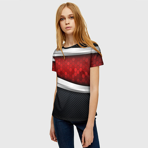 Женская футболка 3D Красные соты металлические / 3D-принт – фото 3