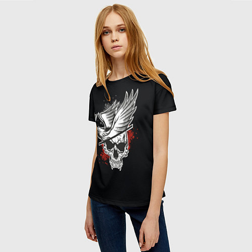 Женская футболка Череп с птицей со стрелой / 3D-принт – фото 3