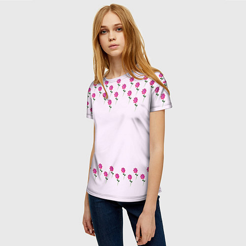 Женская футболка Розовые цветы pink flowers / 3D-принт – фото 3