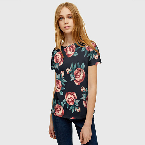Женская футболка Розы / 3D-принт – фото 3