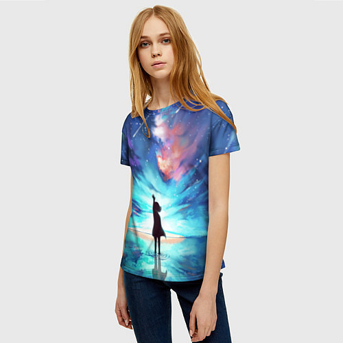 Женская футболка Дотянуться до космоса / 3D-принт – фото 3