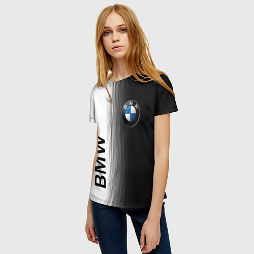 Женская футболка Black and White BMW / 3D-принт – фото 3