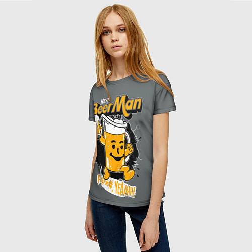 Женская футболка BEER MAN / 3D-принт – фото 3
