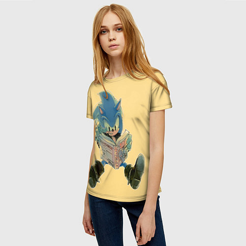 Женская футболка Соник с книжкой / 3D-принт – фото 3