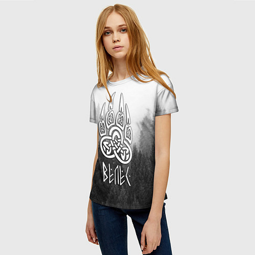 Женская футболка ВЕЛЕС туманный лес / 3D-принт – фото 3