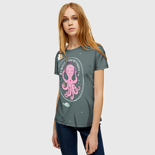 Женская футболка Осьминог меломан / 3D-принт – фото 3