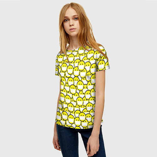 Женская футболка Смайлики в Масках / 3D-принт – фото 3