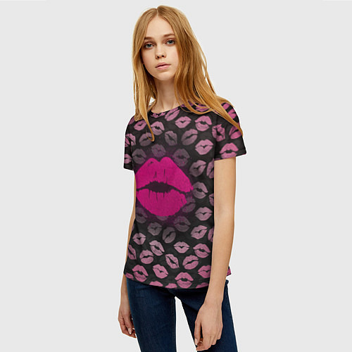 Женская футболка Малиновые губы / 3D-принт – фото 3