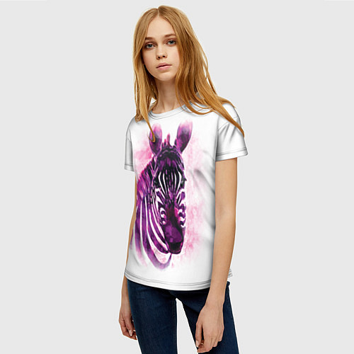 Женская футболка Зебра акварель 3D / 3D-принт – фото 3