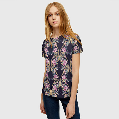 Женская футболка Узор из цветов / 3D-принт – фото 3