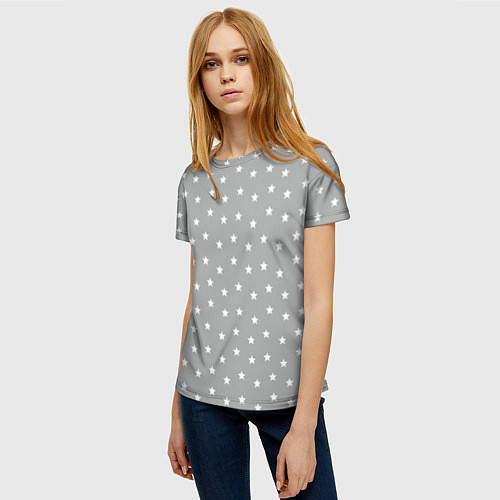 Женская футболка Белые Звездочки На сером Фоне / 3D-принт – фото 3