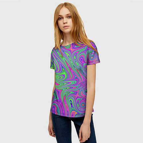 Женская футболка Неоновый абстрактный узор / 3D-принт – фото 3