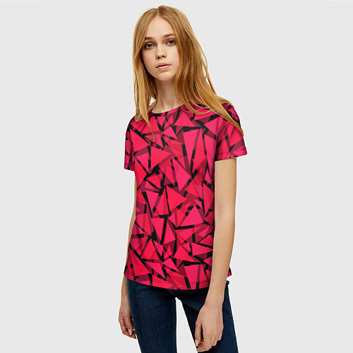 Женская футболка Красно-черный полигональный / 3D-принт – фото 3