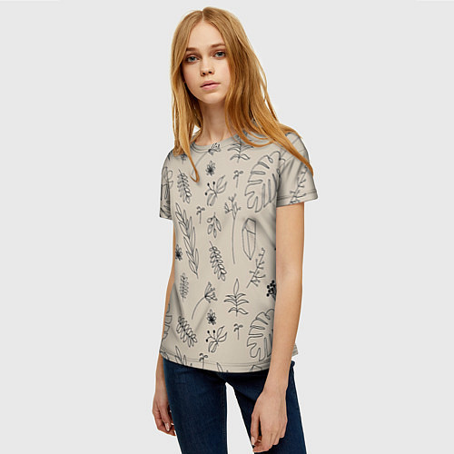 Женская футболка Цветы и листья / 3D-принт – фото 3