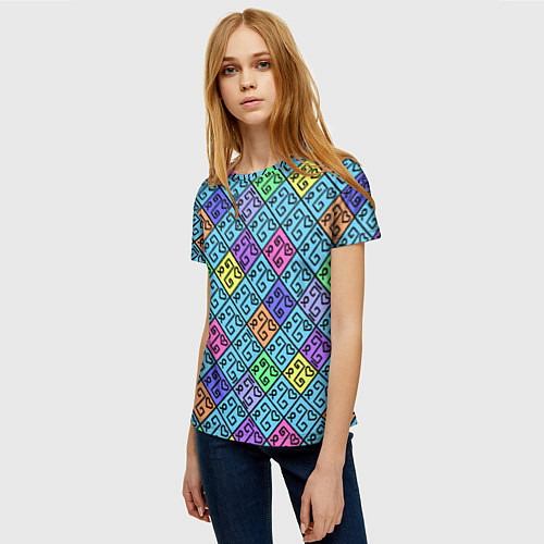 Женская футболка Неоновый яркий абстрактный узо / 3D-принт – фото 3