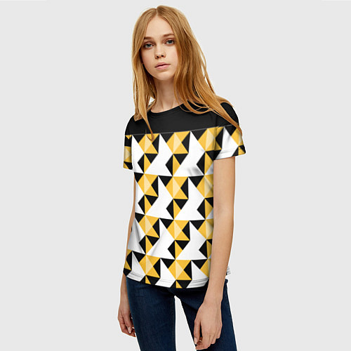 Женская футболка Черно-желтый геометрический / 3D-принт – фото 3
